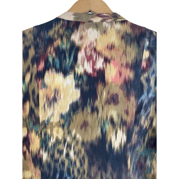 Investments Blouse Top Button Up Watercolor Floral Animal Print Romantic Boho M - Picture 8 of 14